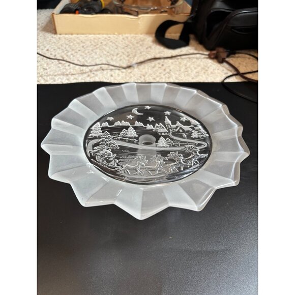 Vintage Mikasa Silent Night Frosted Glass Pedestal Bon Bon Plate Footed 9" Chris - Picture 9 of 11